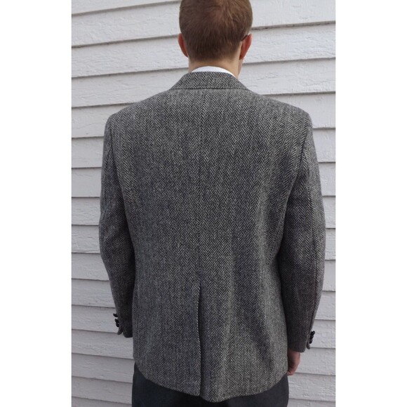 Vintage Mens Herringbone Jacket Black White Sport Coat Tweed Wool 40 - Picture 4 of 5